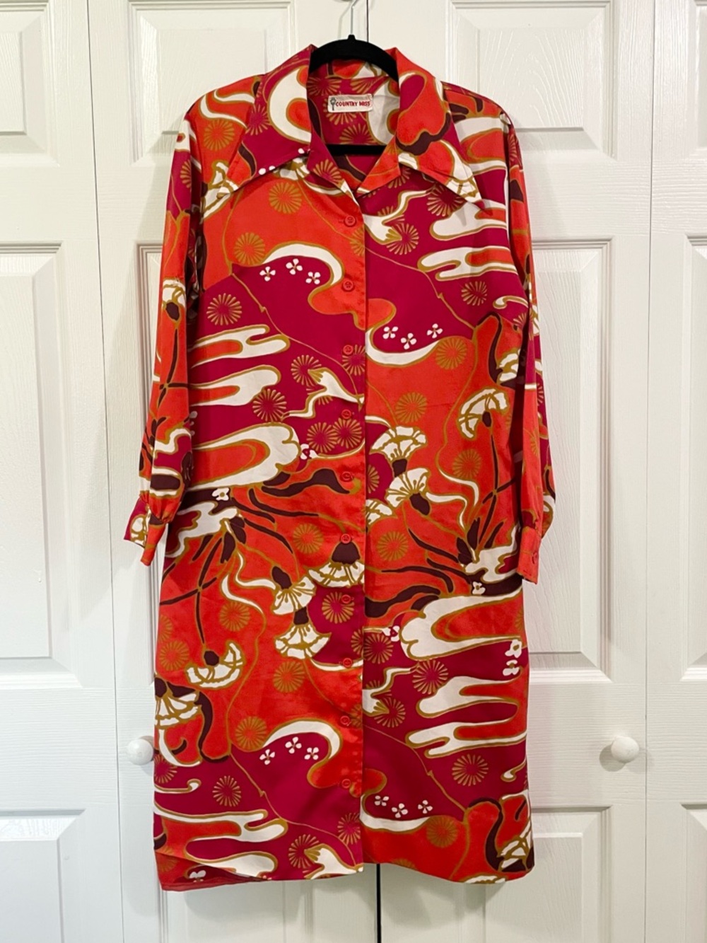 COUNTRY MISS Vintage 70s Dagger Collar Groovy Print Dress